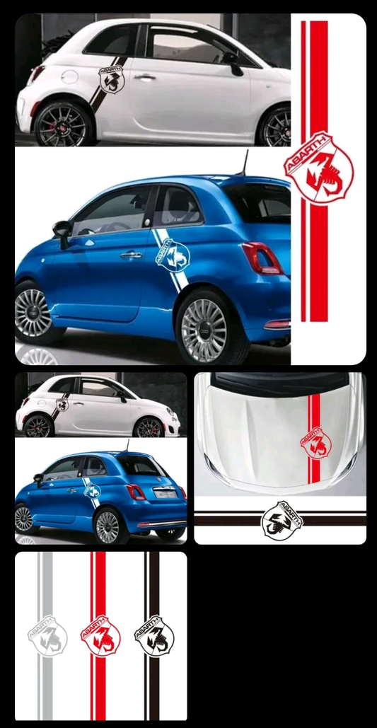 FIAT 500 ABARTH SCORPION CAR BONNET SIDE STRIPES STICKERS DECALS GRAPHICS LOGO