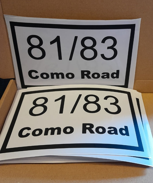 Custom Wheelie Bin Numbers Street, Rd. Name Poly Labels Stickers A4 sheet