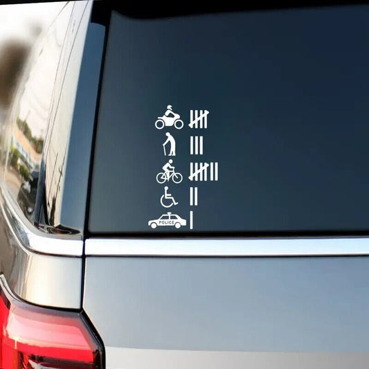 CAR ACCIDENT TALLY Vinyl Decal Sticker Truck Rear Window Bumper THINGS I'VE HIT