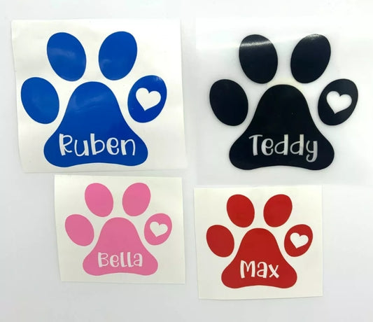 personalised paw print decal with name . all colours