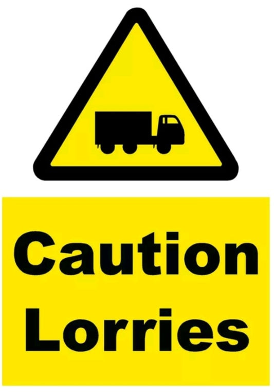 Warning caution lorries sign
