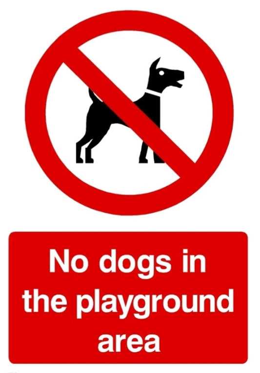 Prohibition no dogs in the playground area self adhesive vinyl sign